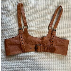 Free People Rebel Cow Leather Warm Brown Boho Festival Harness Corset Medium